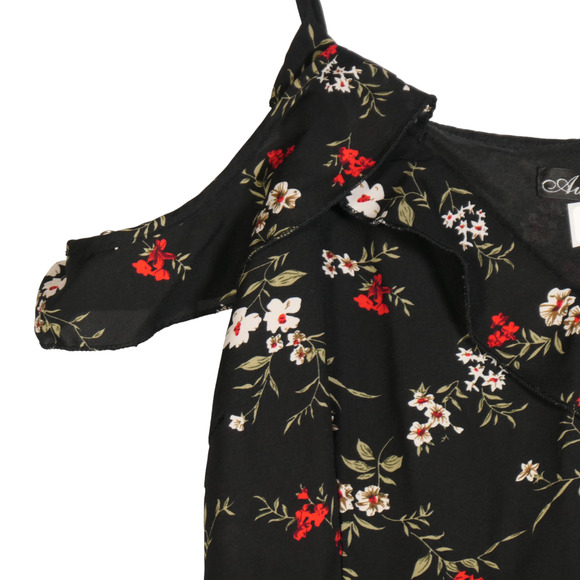 Black Floral Midi Dress Womens Size XXL Sheath Off Shoulder Spaghetti Strap - Picture 5 of 8